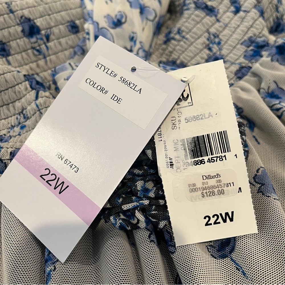 Maison Tara Cream and Blue Floral Midi Dress - Picture 15 of 16